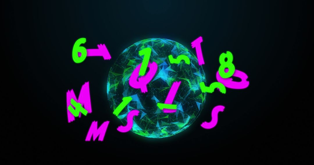Vibrant Rotating Network Globe With Floating Numbers and Letters