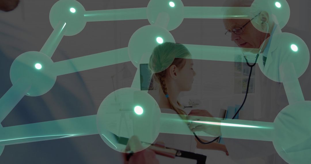 Doctor Performing Examination with Science Lattice Visual