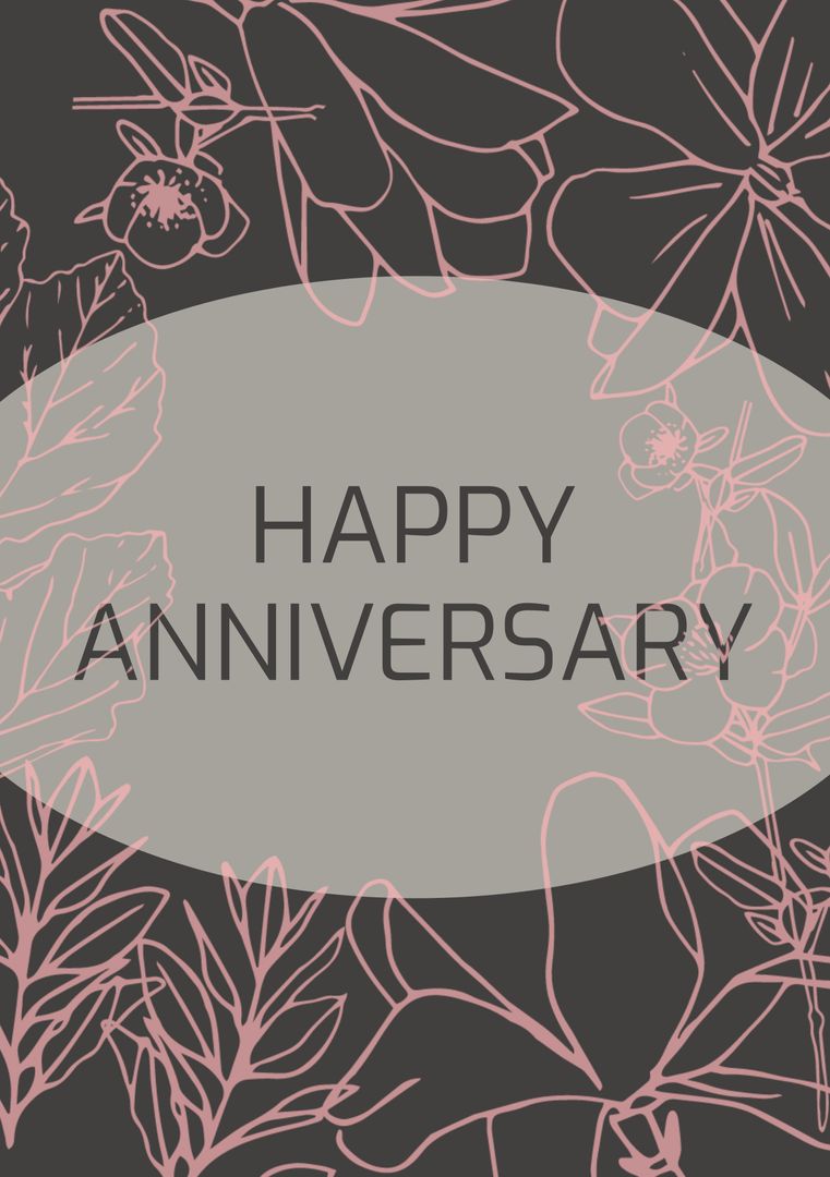 Elegant Floral Anniversary Greeting with Pink Outline Design