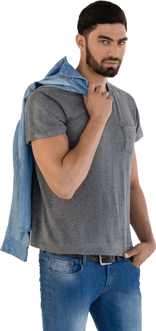Transparent Portrait of Man in Casual Denim with Confidence