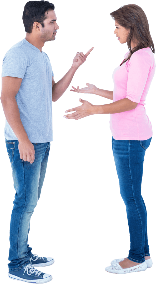 Isolated Mid-Argument Couple Facing Each Other, Unspoken Tensions Clear