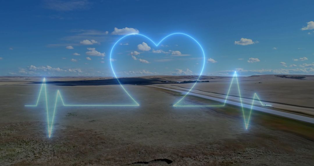 Pulse of Nature: Glowing ECG Waveform in Scenic Grassland