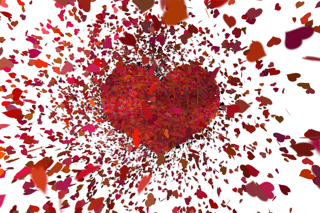 Red Heart Explosion with Affection on Transparent Background
