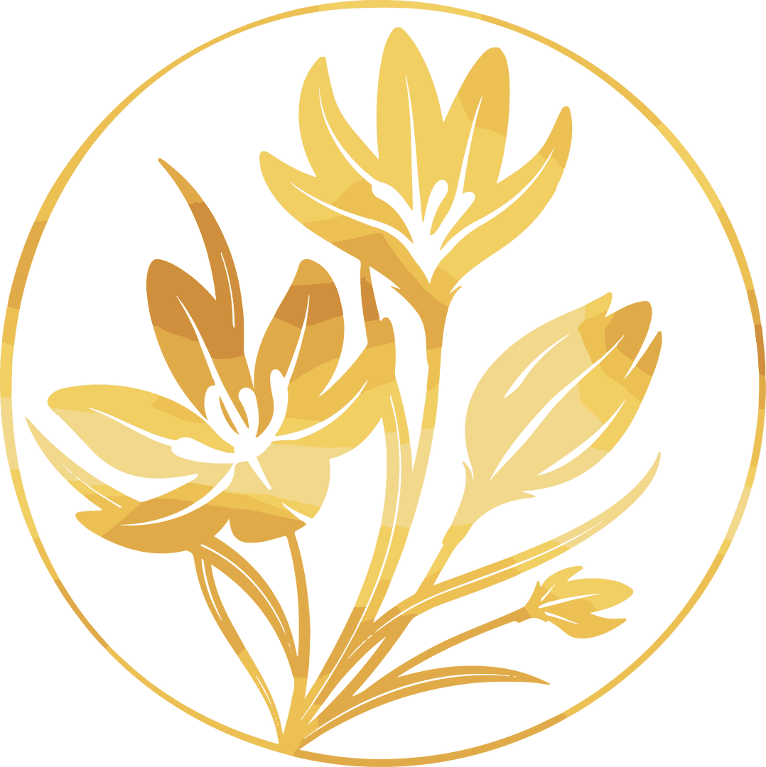 Gold Botanical Motif with Blossoms on Transparent Background