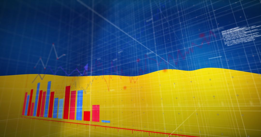 Financial Graph and Data Overlay on Ukraine Flag
