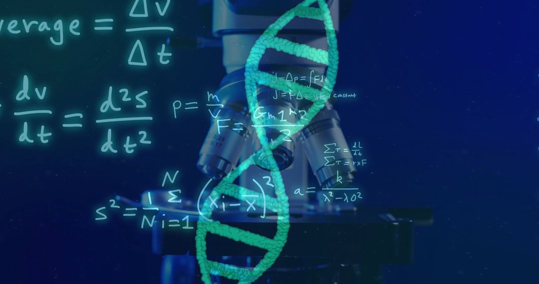 DNA Strand with Scientific Formulas and Microscope for Research