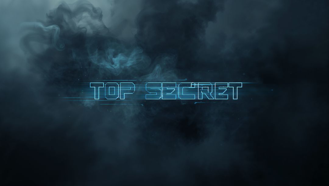 Glowing TOP SECRET Hologram Glitching with Neon Scanlines in Cyber Fog