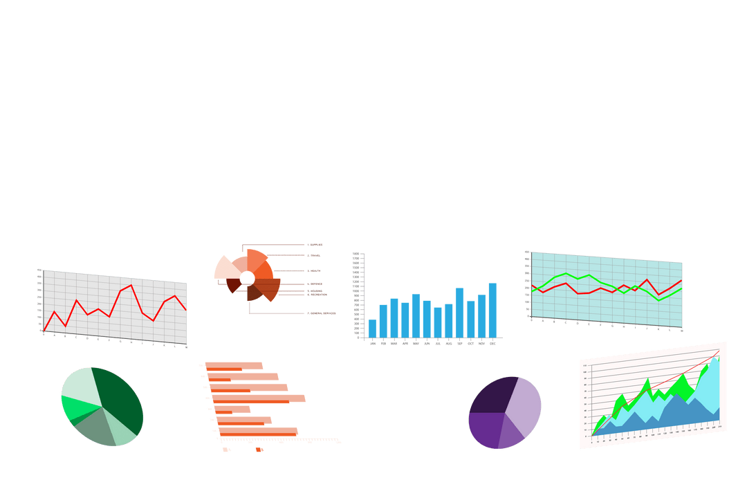 Colorful Diagrams on Transparent Background for Business Analysis