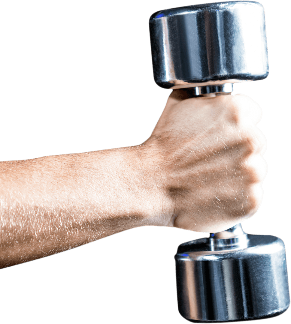 Man Holding Silver Dumbbell Transparent Fitness Concept