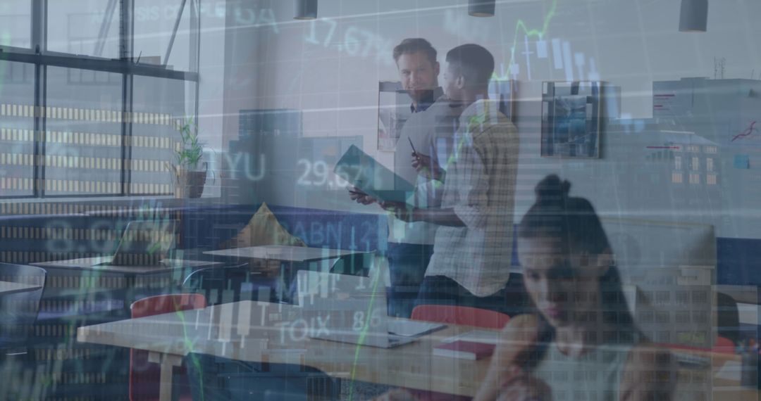 Financial Data Overlay on Diverse Office Meeting