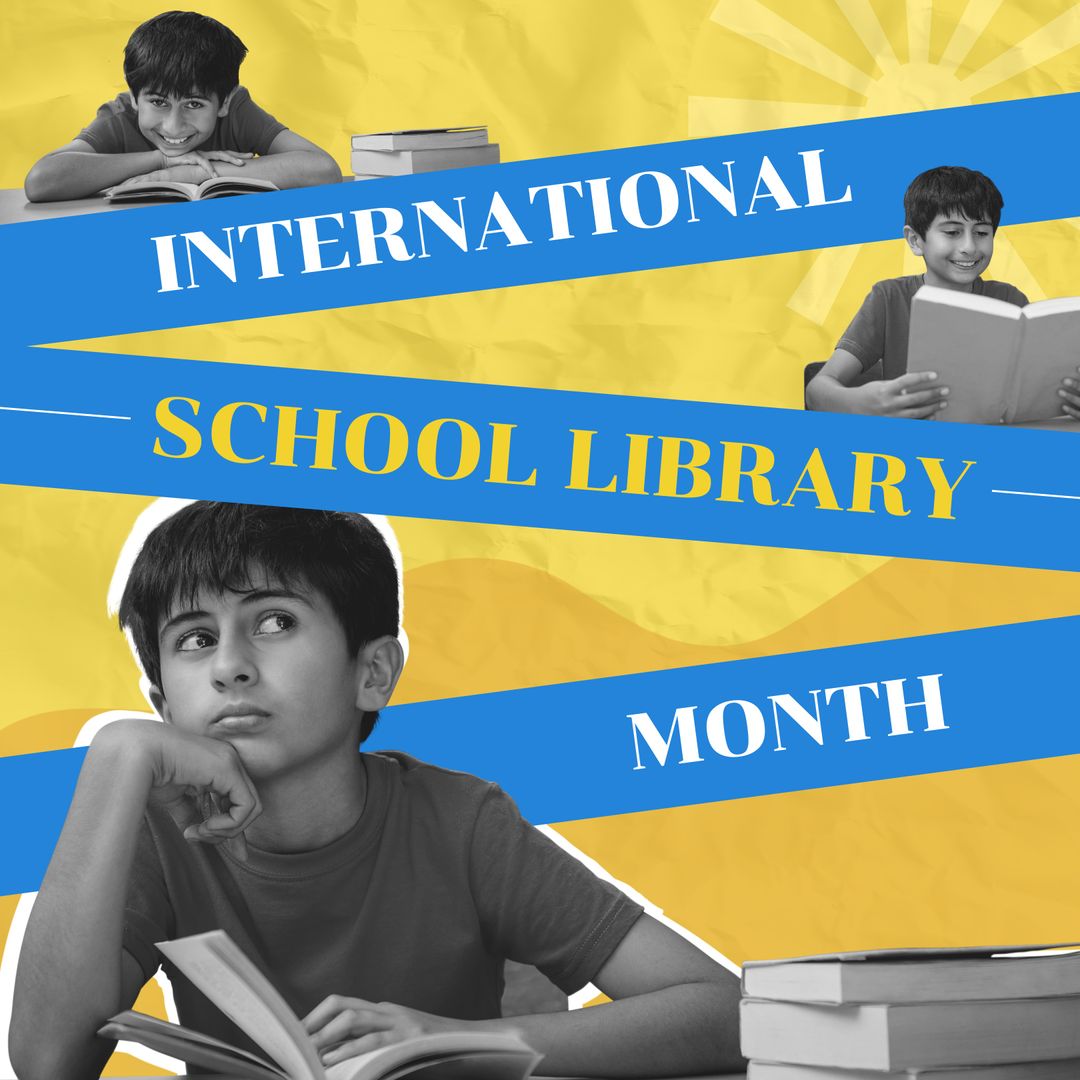 Composite of international school library month text and latino boy reading book and thinking - Download Free Stock Templates Pikwizard.com