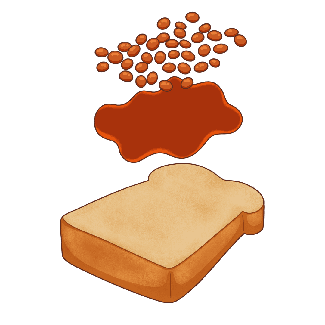 Floating Toast with Sauce and Beans Art on Transparent Background