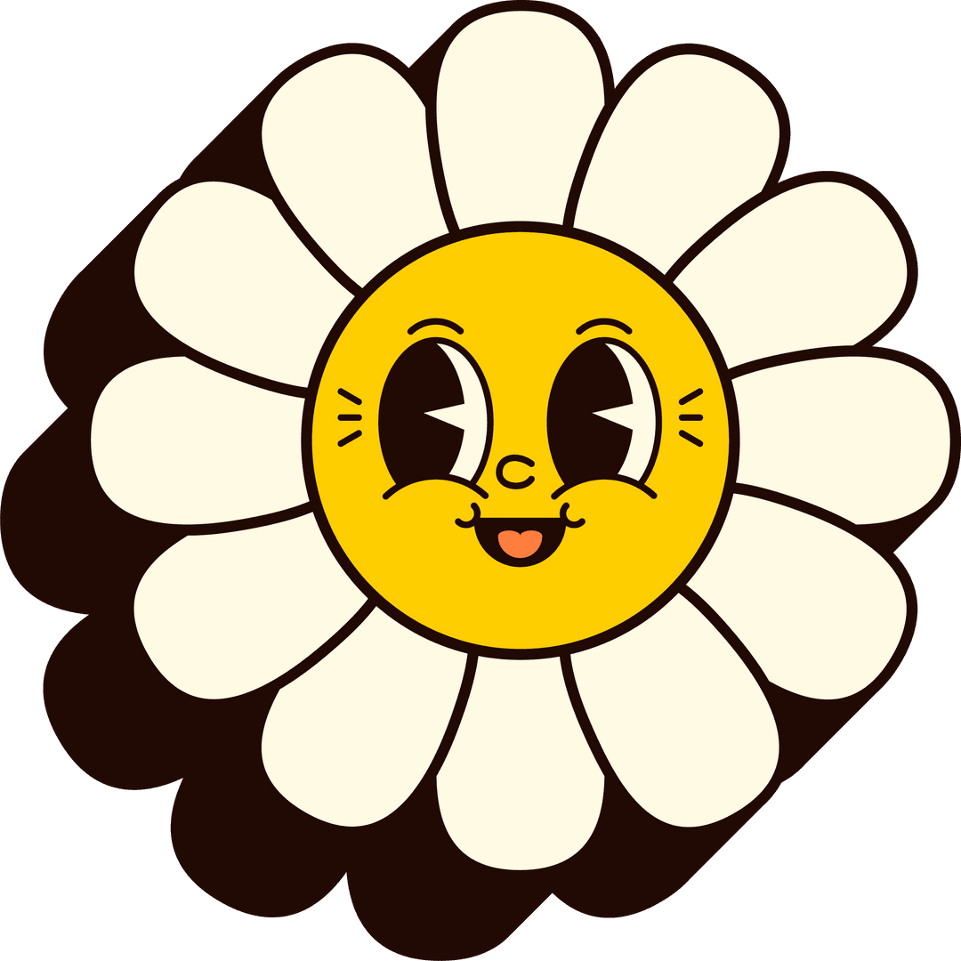 Transparent Cartoon Daisy with Cheerful Face
