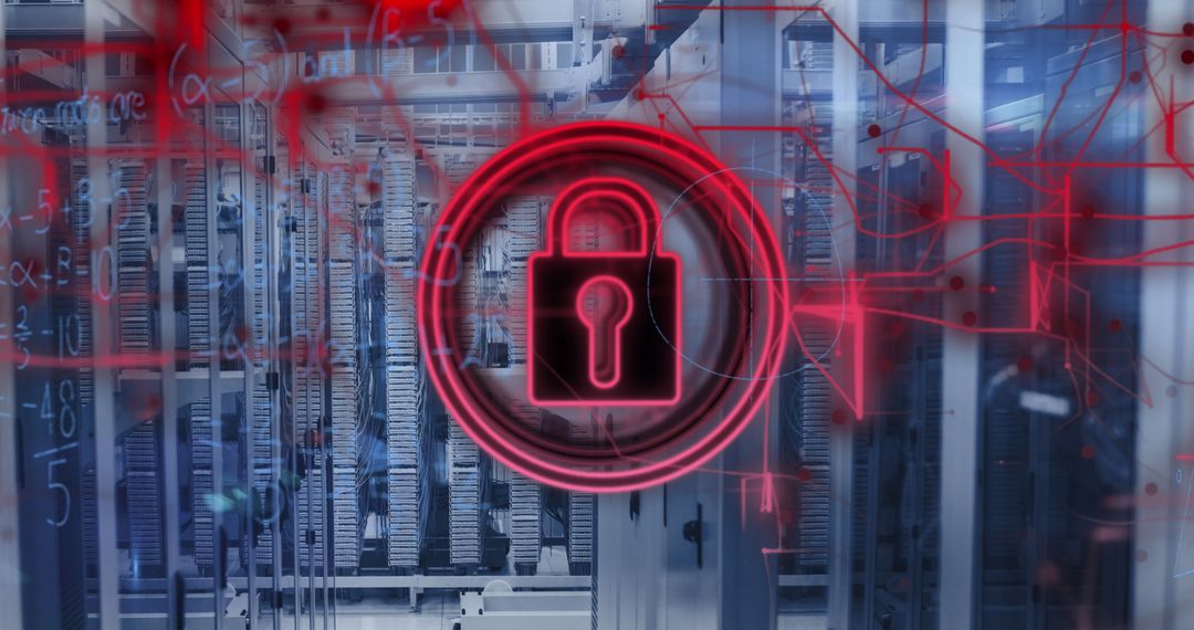 Digital Security Concept with Padlock and Servers