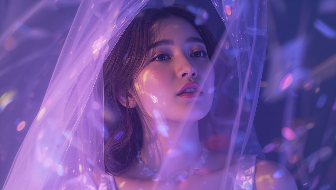 Enchanting Woman in Ethereal Purple Glow with Veil
