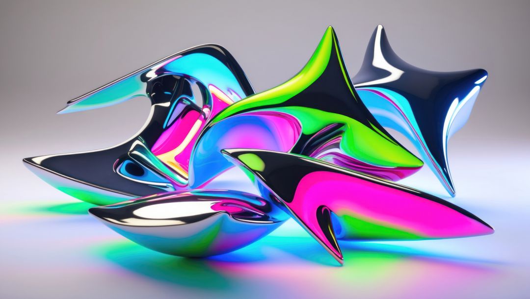 Futuristic Multicolor Metallic Abstract Shapes with Neon Reflections