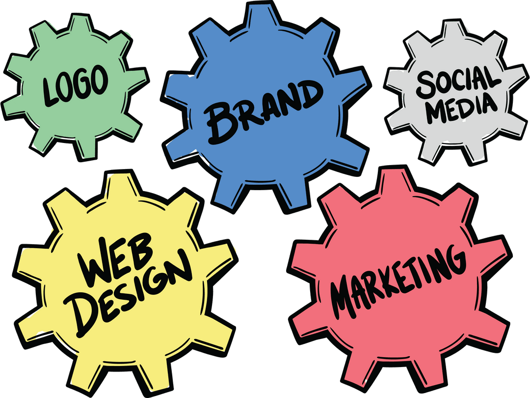 Colorful Gears Showcasing Creative Marketing and Branding on Transparent Background