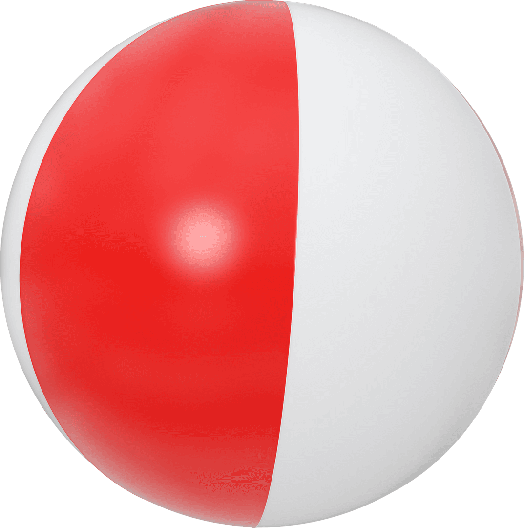 Glossy Red and White Inflatable Beach Ball Transparent