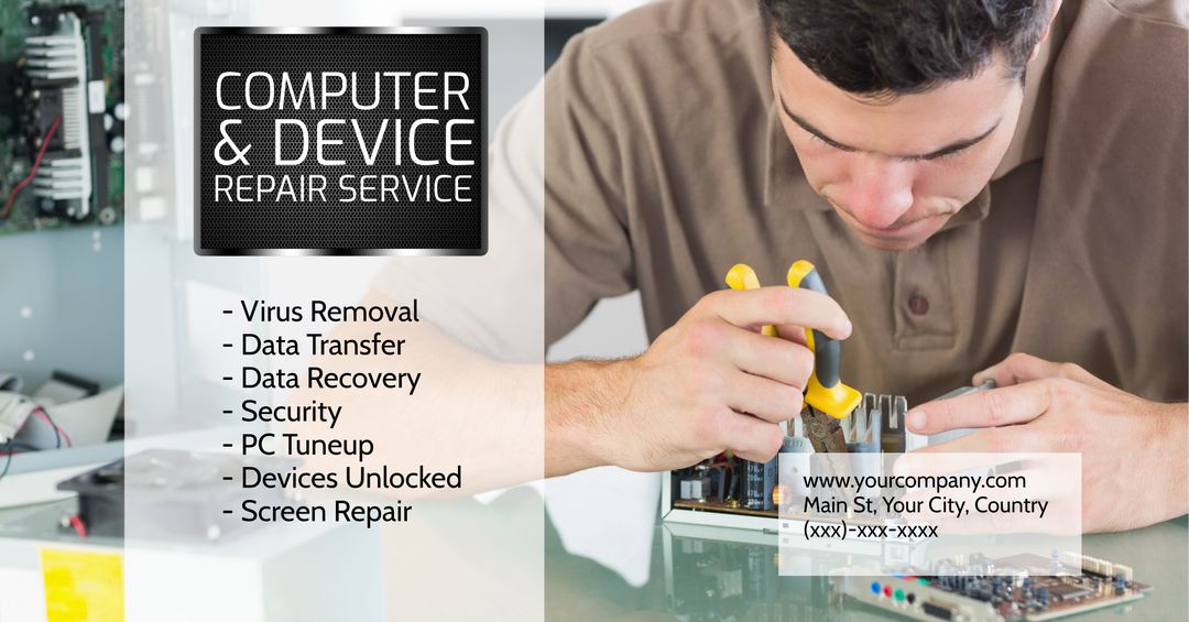 IT Expert Repairing Computer Showcasing PC and Mobile Device Repair Services - Download Free Stock Templates Pikwizard.com