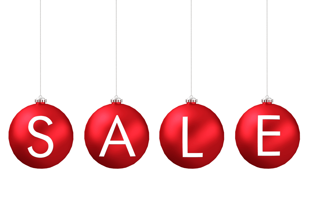 Red Baubles with Sale Text on Transparent Background for Christmas Offers