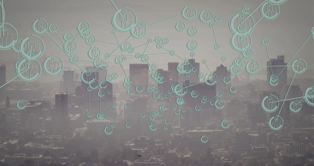 Digital Network Connections Over Metropolitan Skyline