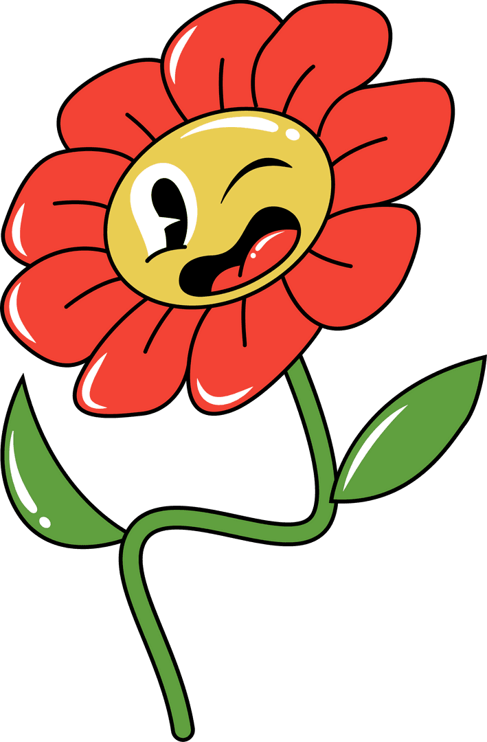 Whimsical Cartoon Red Flower Expression on Transparent Background