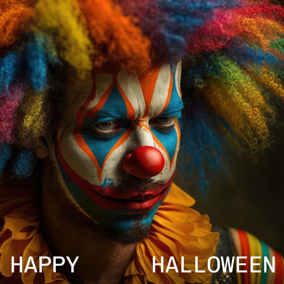 Colorful Clown with Creepy Expression for Halloween Celebration