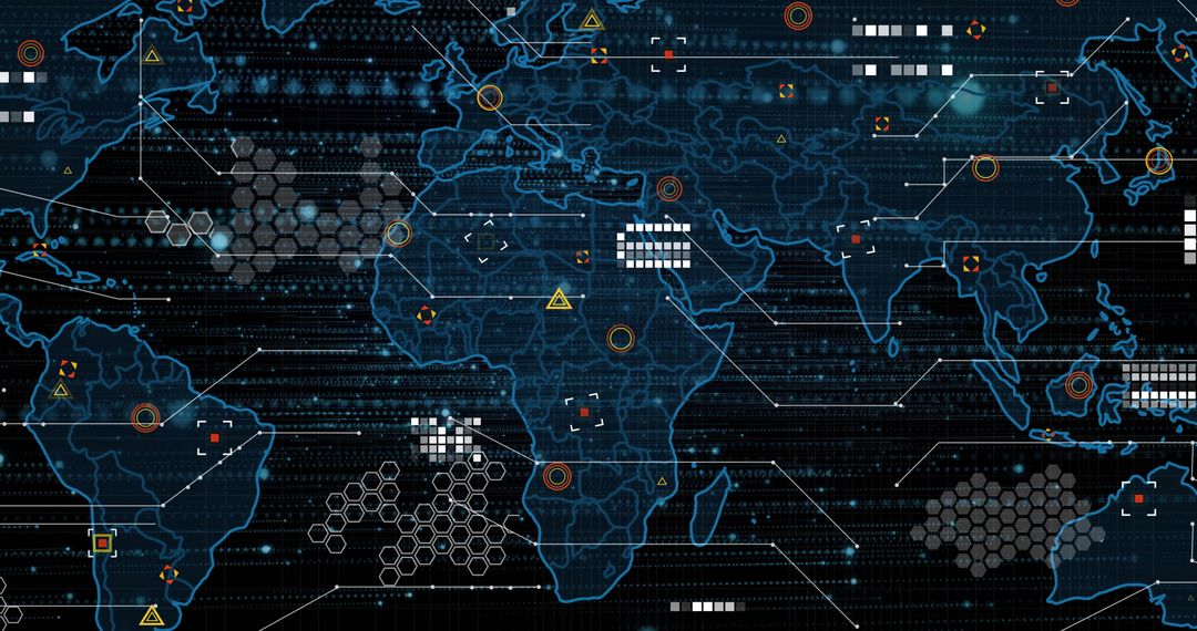Futuristic World Map with Digital Network Overlay