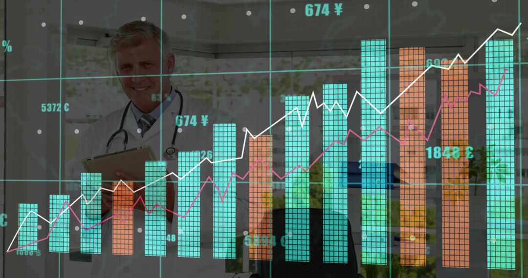 Doctor Analyzing Financial Data with Currency Exchange Chart in Modern Clinic