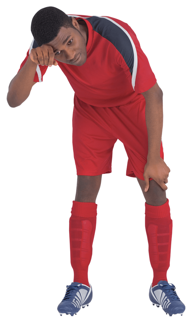 Exhausted Football Player in Red on Transparent Background
