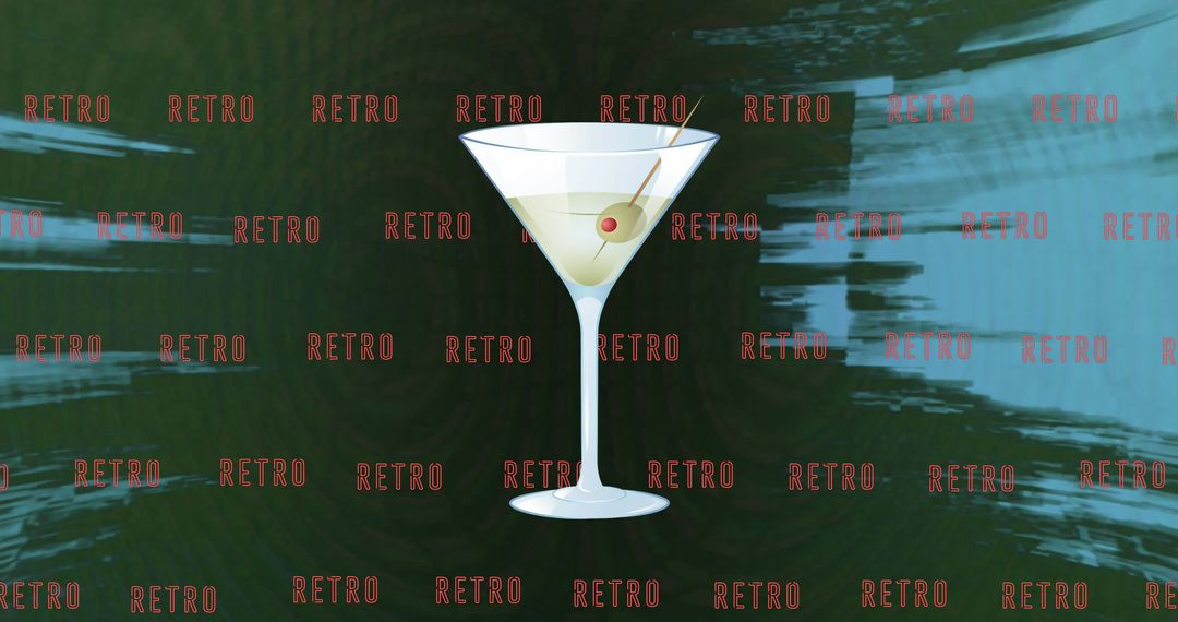 Retro Cocktail Design with Repeated Text Background