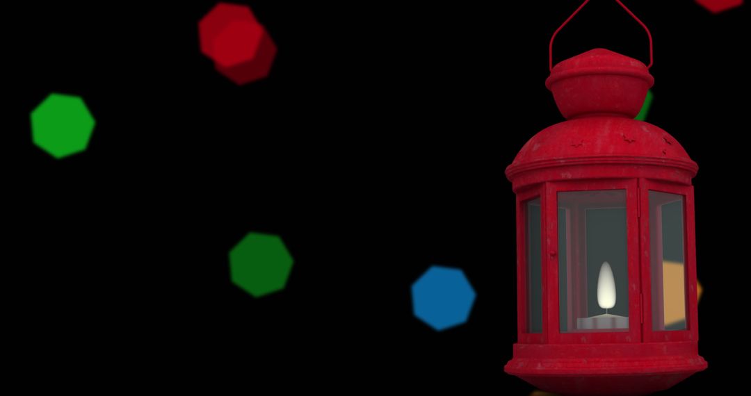 Red Christmas Lantern Glowing Against Multi-Colored Lights