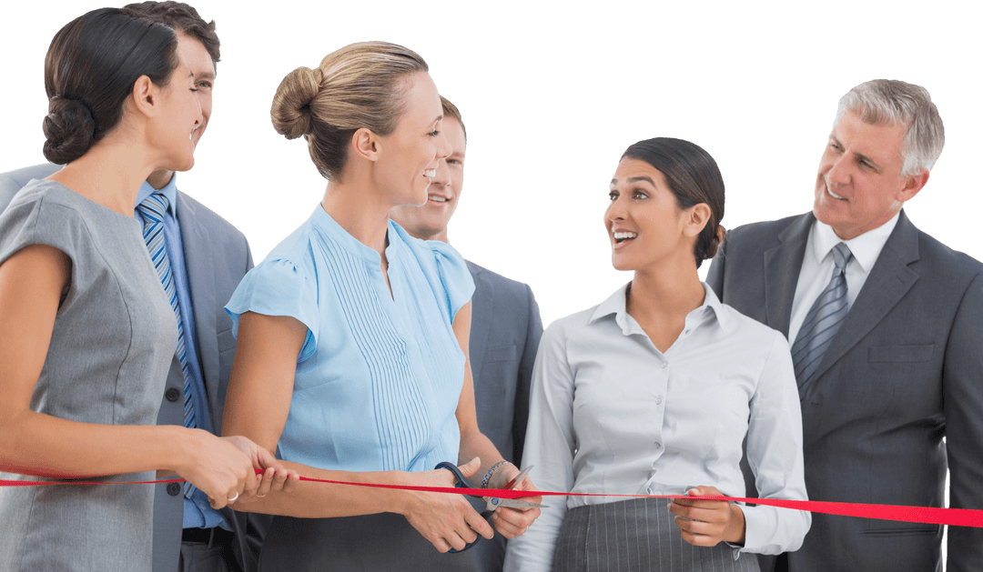 Transparent Ribbon-Cutting Ceremony with Happy Team