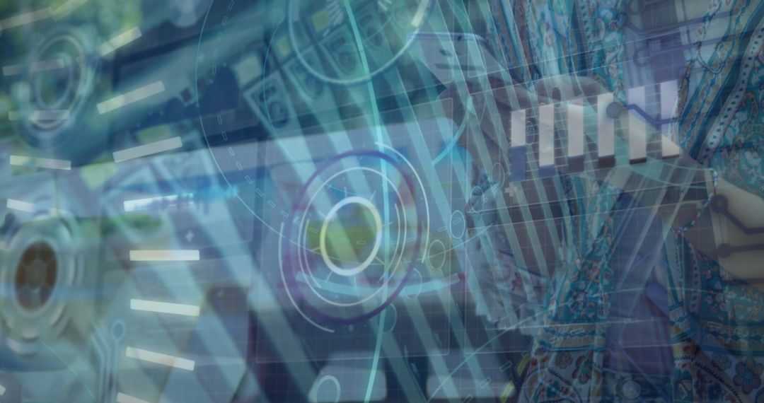 Business Woman Using Smartphone with Digital Connection Overlay