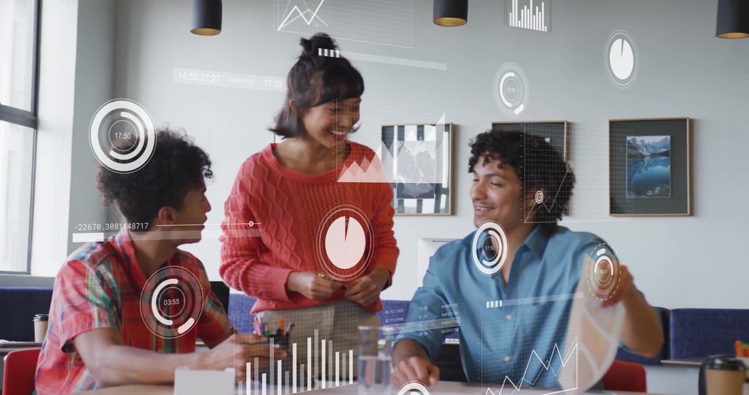 Diverse Professionals Analyzing Financial Data with Digital Graphics