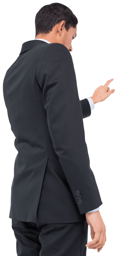 Transparent Businessman Pointing Gesture Behind Back