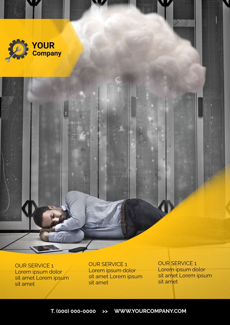 Stressed Businessman Overwhelmed by Cloud in Office Setting