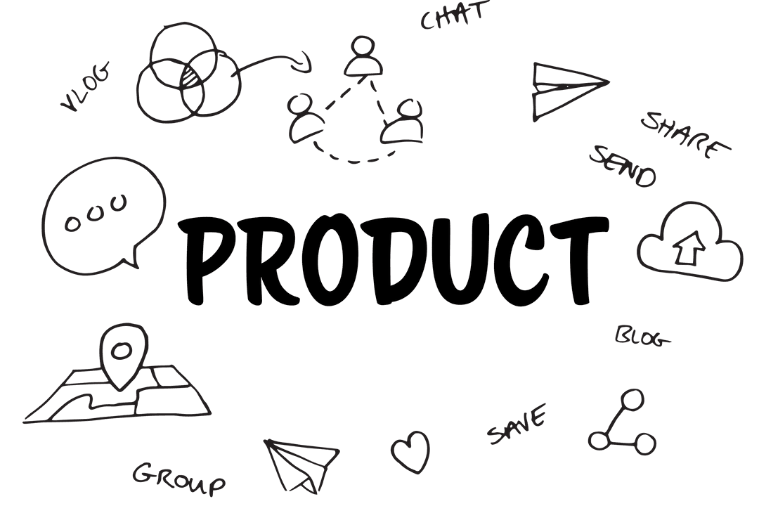 Digital Social Media Icons with Product Text on Transparent Background