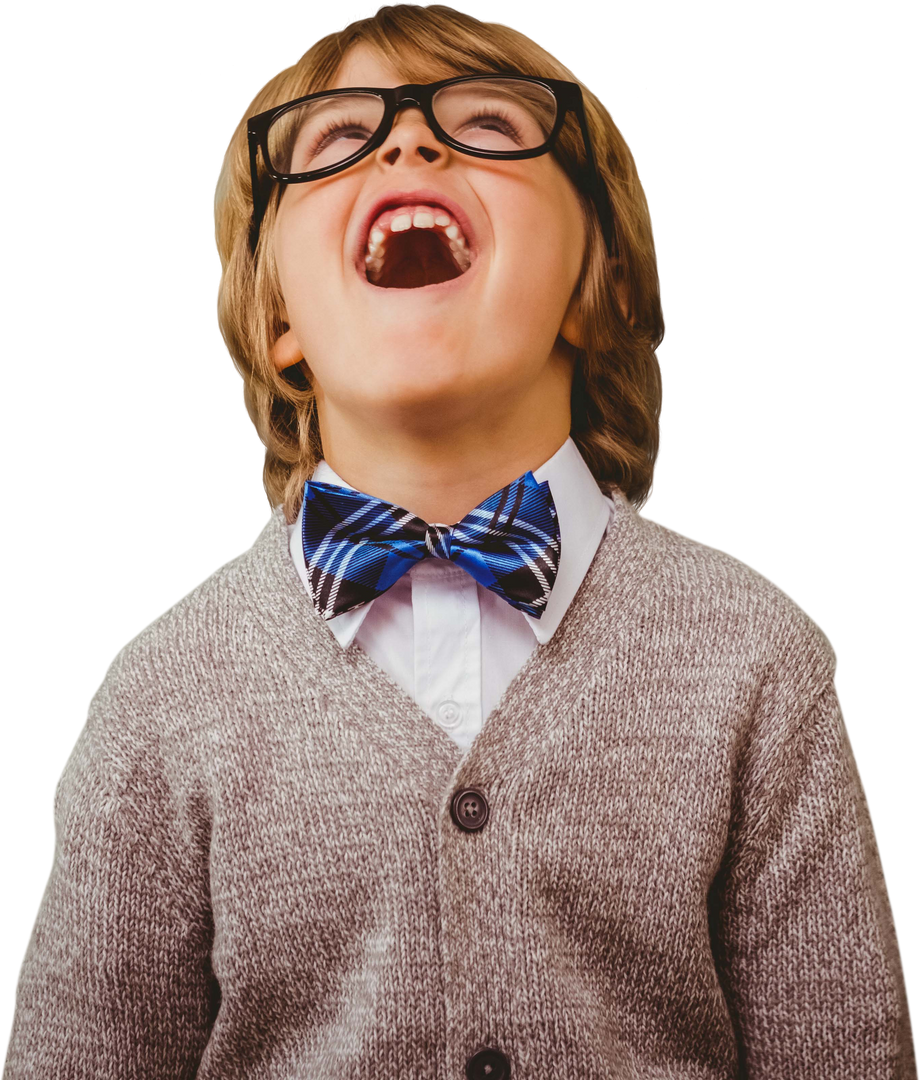 Cheerful Schoolboy in Glasses with Plaid Bow Tie Transparent Background - Download Free Stock Images Pikwizard.com