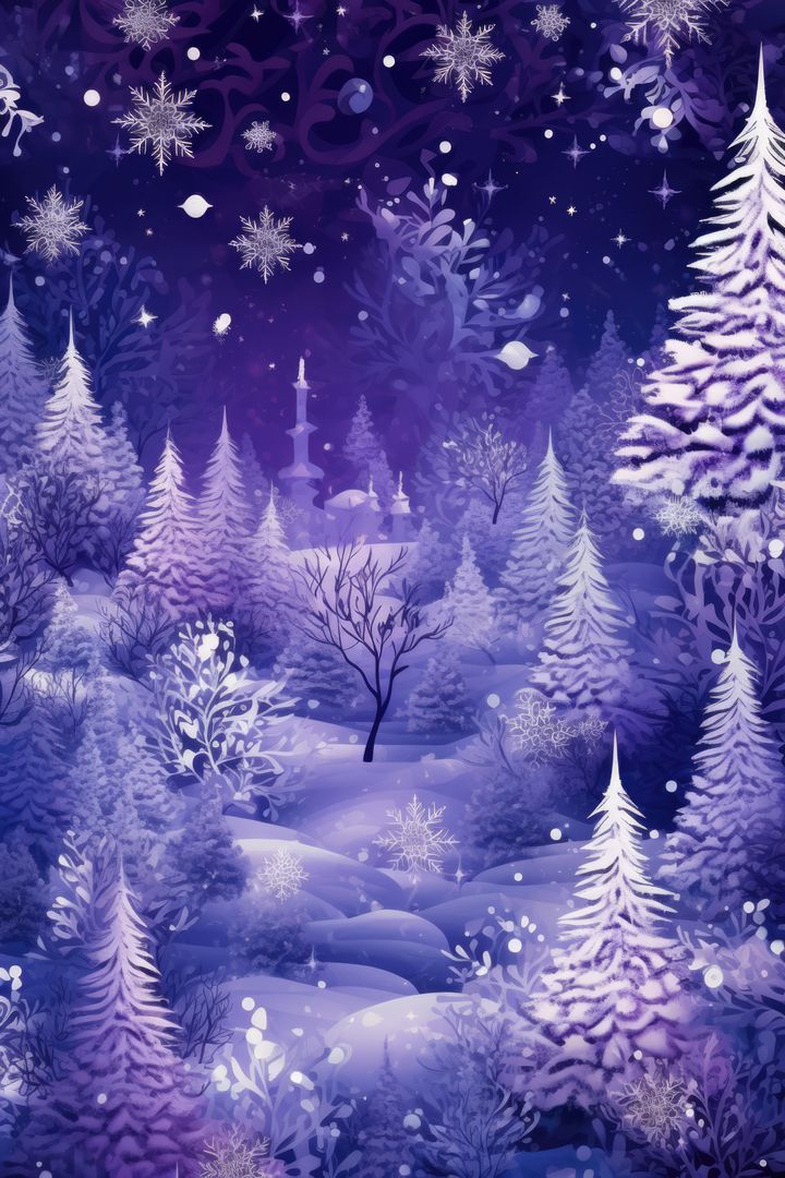 Magical Winter Night Scene with Snow-Covered Trees and Sparkling Stars - Free Images, Stock Photos and Pictures on Pikwizard.com