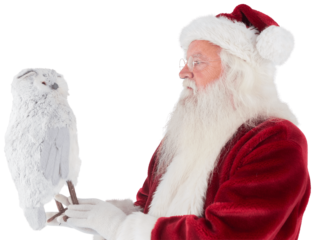 Santa Claus Holding Snowy Owl Transparent Background