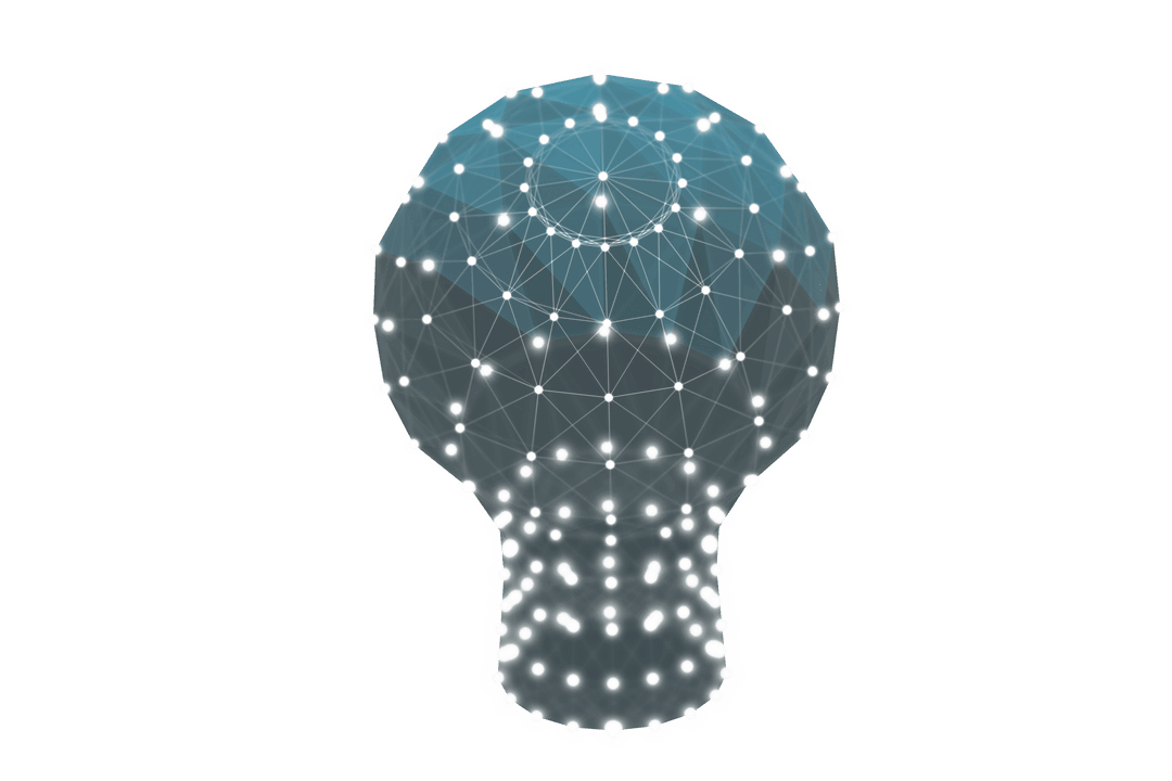 Digital Lightbulb with Network Connections on Transparent Background