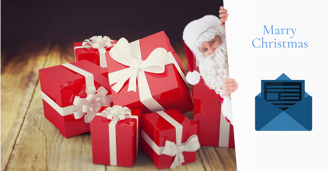Santa Claus Peeking with Gift Boxes, Perfect for Christmas Events