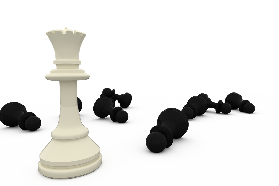 White Chess Queen Standing Tall Conquering Black Pieces on Transparent Background - Download Free Stock Images Pikwizard.com