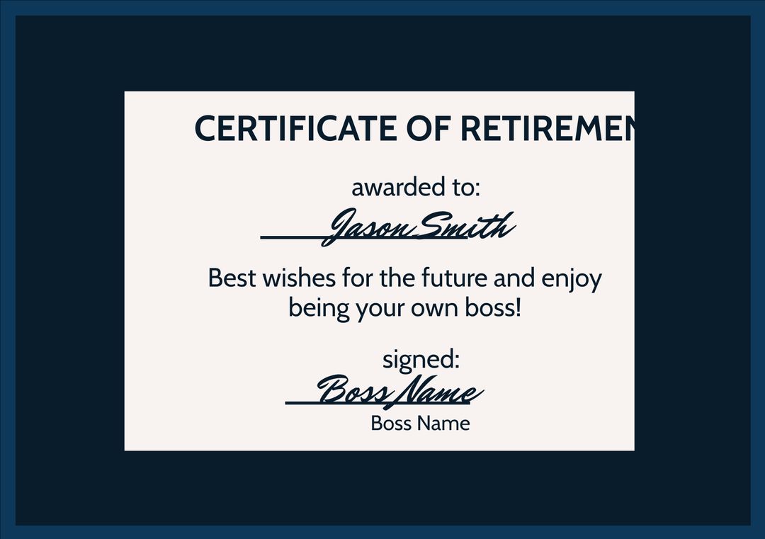 Elegant Employee Retirement Certificate Template in Blue and White - Download Free Stock Templates Pikwizard.com