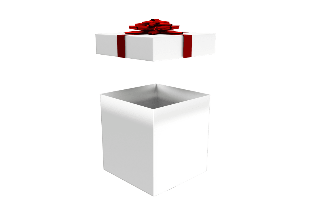 Transparent Gift Box with Red Ribbon and Open Lid