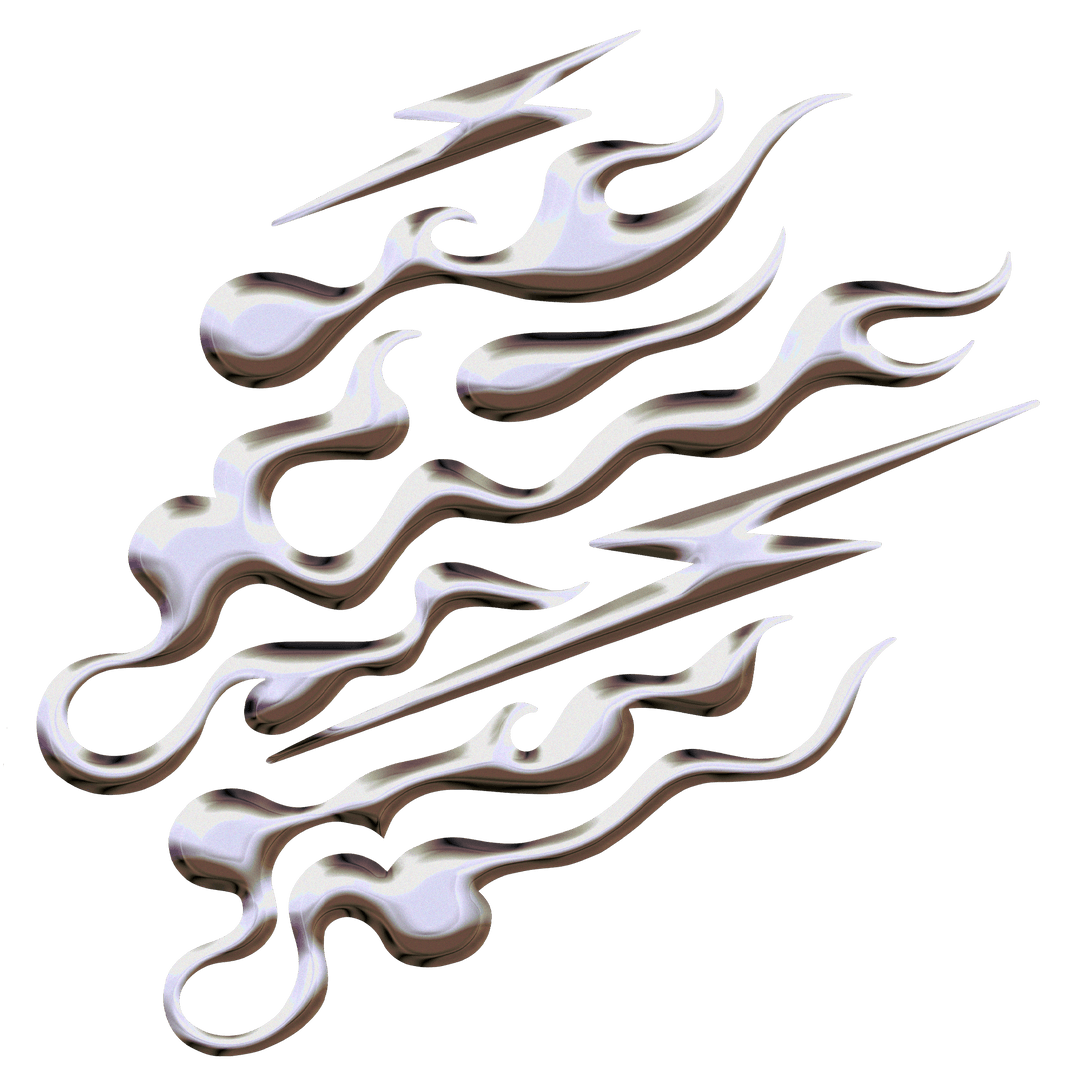 Chrome Flame Motifs Floating on Transparent Background