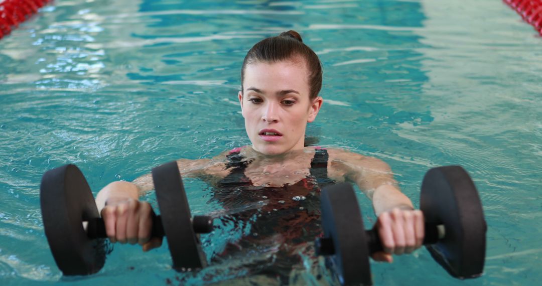 Young Woman Training with Aqua Dumbbells in Pool - Free Images, Stock Photos and Pictures on Pikwizard.com