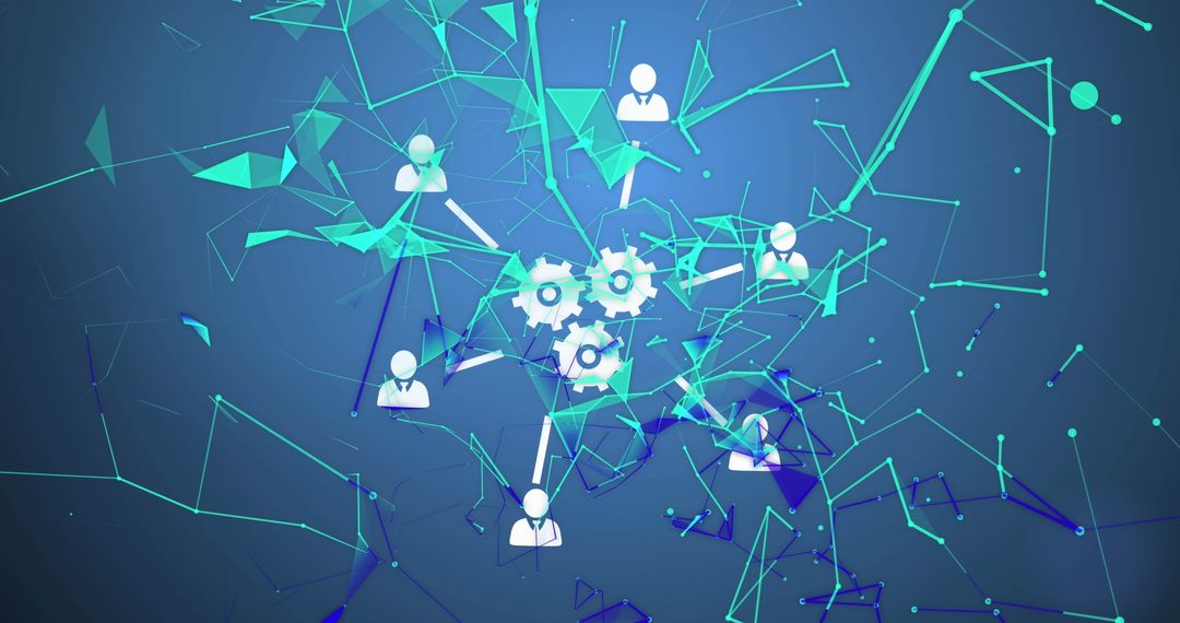 Abstract Digital Network with Gear and Node Icons