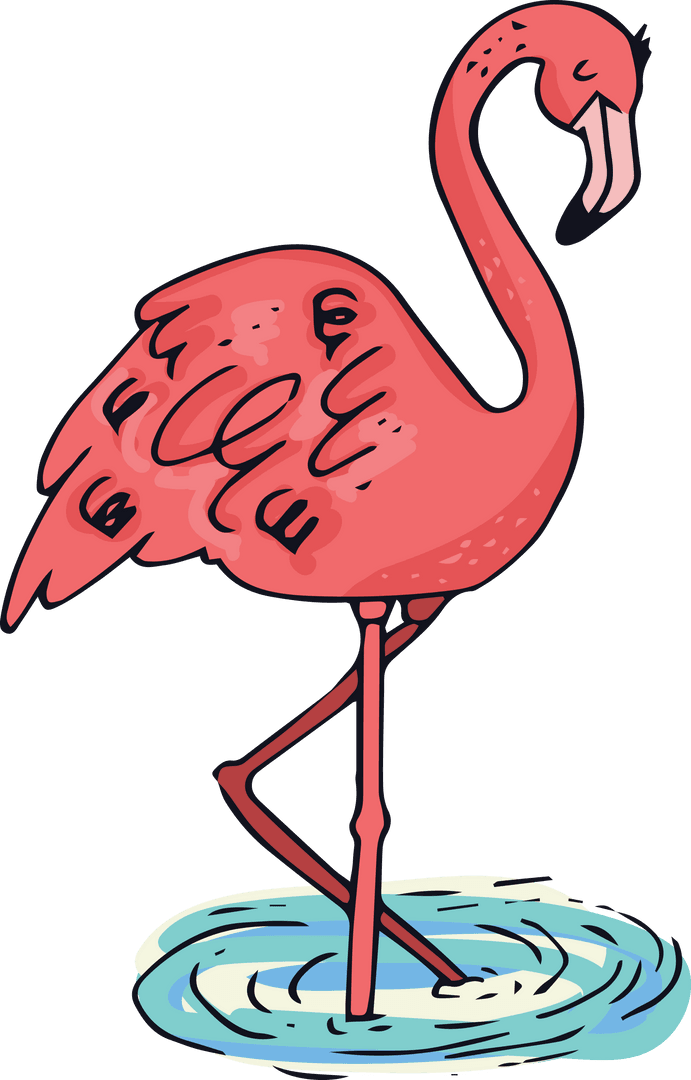 Transparent Flamingo Standing in Water Illustration